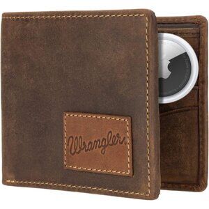 Men Brown Bifold Slim RFID Blocking Wallet with Stealth AirTag Holder Genuine